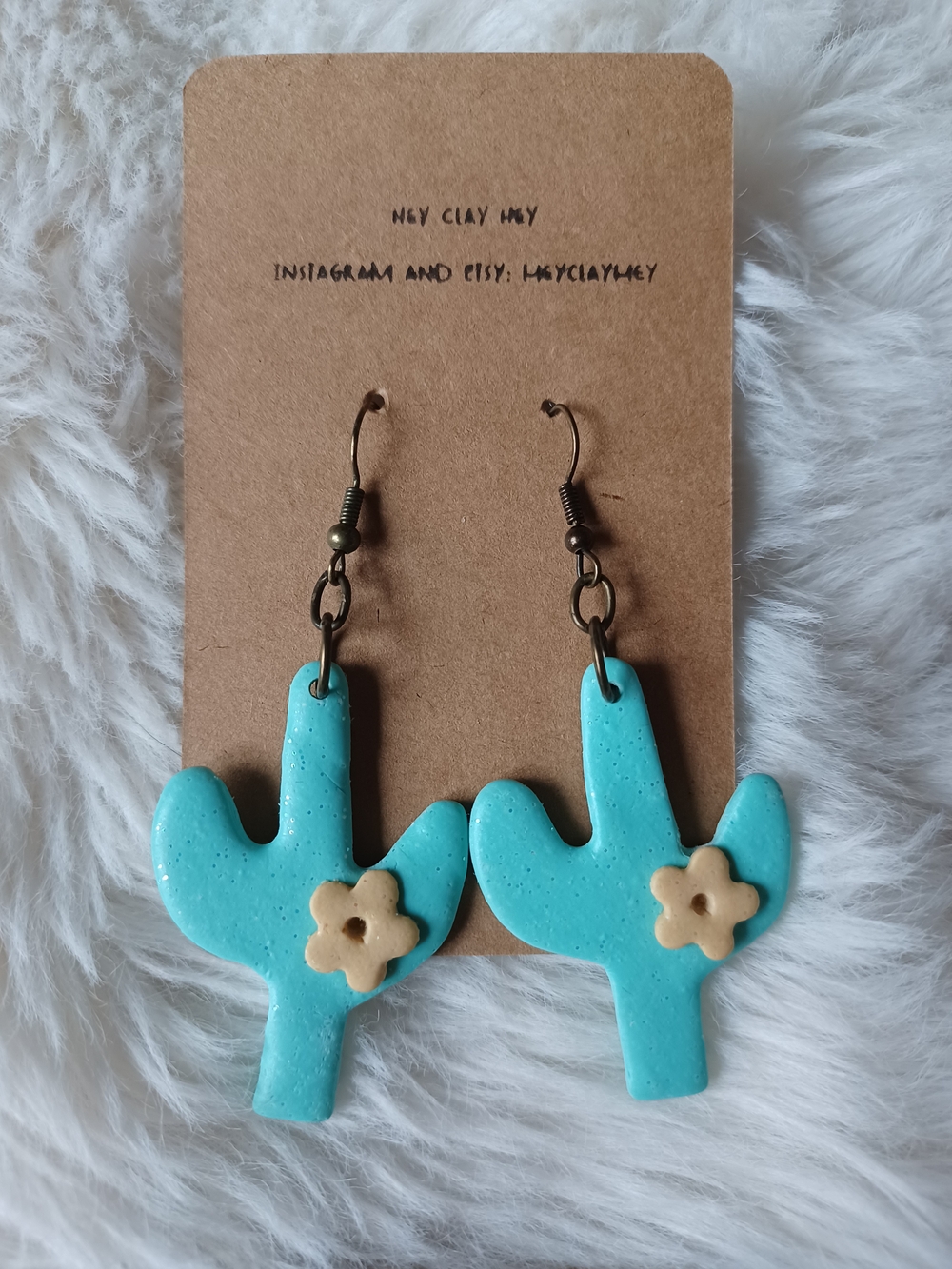 Turquoise Cactus Polymer Clay Earrings
